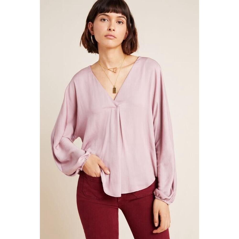 Anthropologie Dolan Left Coast‎ Contessa Top Womens XS Pink V-Neck Long Sleeve